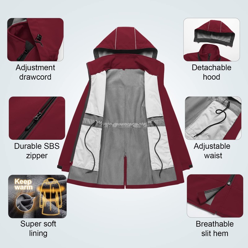 CREATMO US Women's Hooded Winter Snow Ski Trench Coats Multiple