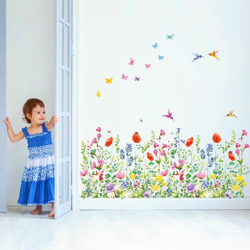 DECOWALL SG-2114 Garden Flowers Wall Sticker Decor Kindergarten Nursery Room