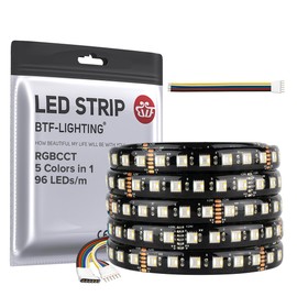 BTF-LIGHTING RGBCCT 5 Colors in 1 5050SMD LED Strip DC24V 5M 96LEDs/m 480LEDs RGB+Warm White+Cold White Black PCB IP65 Waterproof for Room Kitchen Decoration(Controller and Power Supply Not Included)