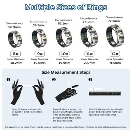 Smart Ring Health Tracker, Sleep Tracker Ring with Heart Rate, Waterproof Fitness Ring for Activity Monitoring/Steps/Distance/Calories,Air Gestures,Up to 7Day Battery,for iOS Android(Stylish Silver#9)