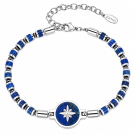 Natural Men Lapis Lazuli Bracelet : Compass Bracelet for Men,Adjustable Stainless Steel Men's Link Chain,Jewelry Gifts for Him,Birthday Travel New Journey Graduation Gift for Son Boyfriend Friends