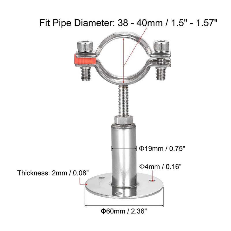 sourcing map Wall Mount Ceiling Mount Pipe Support, 304 Stainless