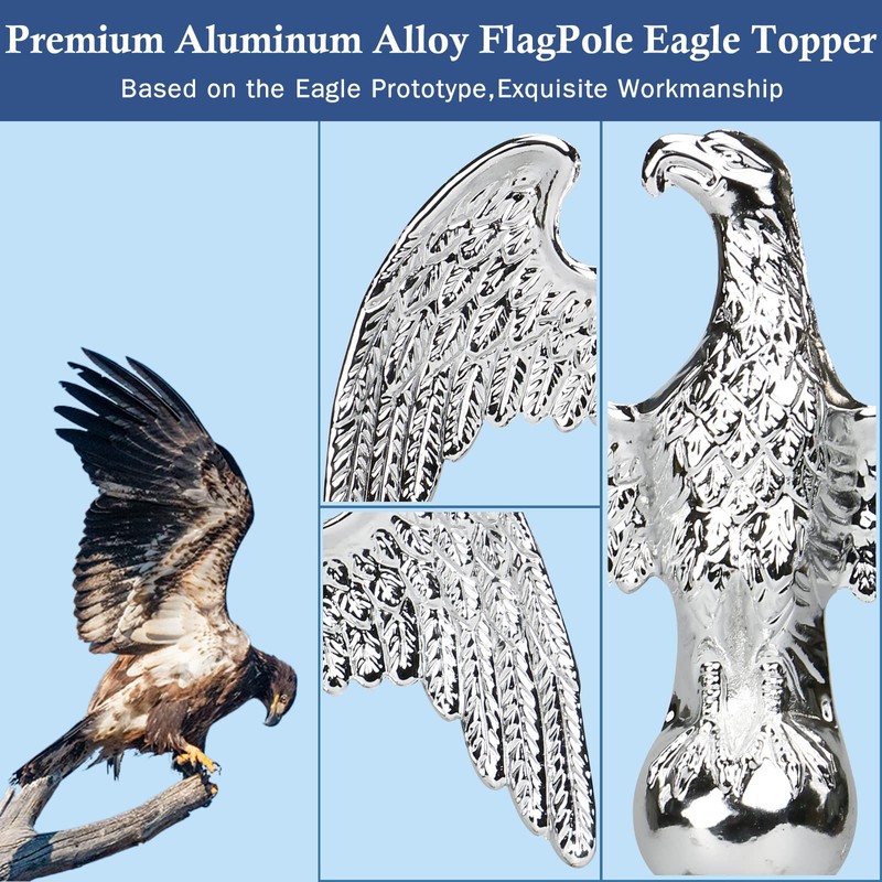 NQ Silver Flag Pole Eagle Topper Ornament, Aluminum Alloy Eagle