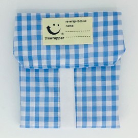 the Wrapper, Re Wrap It Sandwich Bags, Quarter Inch Light Blue Check, No Waste Packaging, Eco Friendly, Reusable Food Wraps. Made In Scotland.