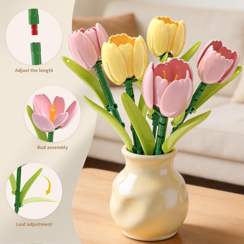 LYNGVA SAIRO Pink Tulip Flower Blooms Building Set for Teens