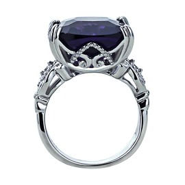 DoubleAccent Sterling Silver Art Deco Design Cushion Cut Simulated Amethyst CZ Cocktail Ring (Size 5 to 9), 9