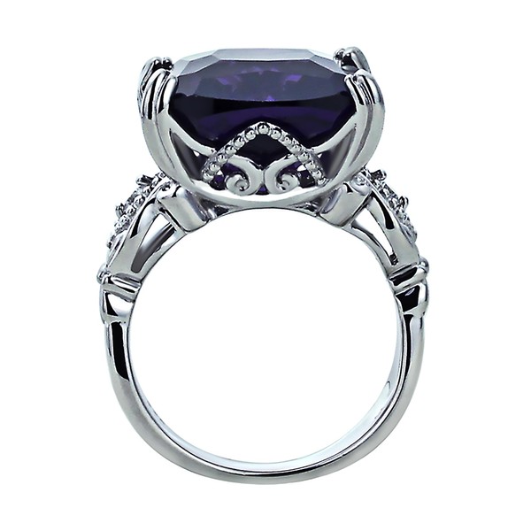 DoubleAccent Sterling Silver Art Deco Design Cushion Cut Simulated Amethyst