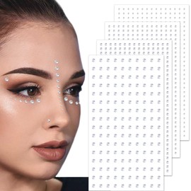 YALOJE 4 Sheets Face Gems Stickers, Adhesive Facial Rhinestones Jewels, Round Decorative Body Makeup Crystals for Women Parties, Eyes, Noses - 2/2.5/3/4 mm, Silver
