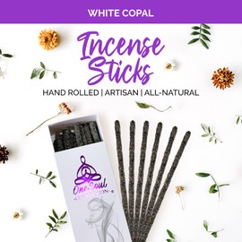 OneSoul Collection White Copal Incense Sticks, Natural Incense Sticks, Insence-Sticks for Aromatherapy, Hand-Rolled Artisan Meditation Incense, Spiritual Gift, 1-Hour Burn Time, 6 Inches, Pack of 20