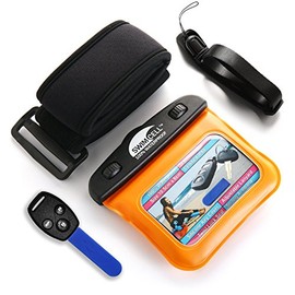 Waterproof Key Pouch For Swimming And Running - Key Holder Case for Car Key Fob Money MP3 Player. Adjustable Armband and Neck Lanyard, For Arm Wrist or Ankle. IPx8. Orange