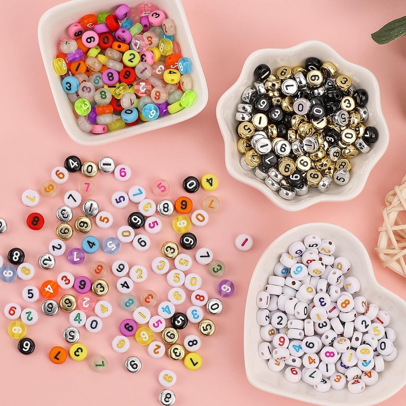 DAHI 800pcs White Acrylic Number 0~9 Round Beads for Threading
