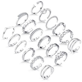 JEWPARK 18PCS Toe Rings for Women Non Tarnish Gold/Silver Rings Open Flower CZ Band Toe Ring Set Adjustable Ring Summer Beach Foot Jewelry Gifts