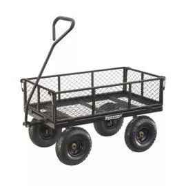 Yardworks 34"x18" Gray Steel Mesh Bed 600 lb Hauling Utility Cart Removable Side Panels
