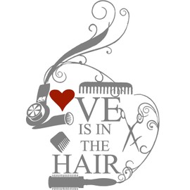 Walls with Style Love is in The Hair Wall Decal Cosmetologist, Hairdressers, Only (Dark Red, Large 31" Tall by 22" Wide)