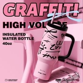 JOHNSMITH 40 oz Tumbler with Handle and Straw Reusable Stainless Steel Water Bottle Travel Mug Cupholder Friendly Gifts for Women Men Him Her (White)