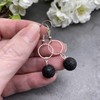 Black Lava Bead Earrings, Long Dangly with Brass Ring and
