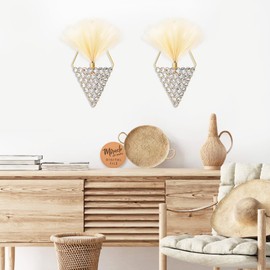 2 Pieces Diamond Shape Hanging Planters Metal Hanging Vase Indoor Modern Geometric Rhinestone Wall Plant Holder for Living Room Bedroom Bathroom Office Gold