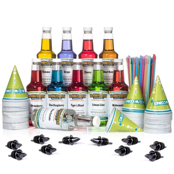 Hawaiian Shaved Ice Syrup 10 Pack with Accessories