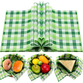 150Pcs St. Patrick Plaid Deli Paper, 9.8 x 8.3in Green Plaid Proof Food Deli Paper Sandwich Wrap Paper Grease Resistant Paper Liners Greaseproof Food Wax Paper for Irish Home Kitchen