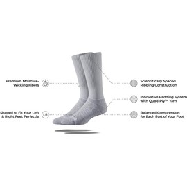 Strideline Basic Crew Socks | Quad-Ply Yarn Padding, Direct Compression and Zoned Cushioning, 3 Pack (Heather Grey, Medium-Large)