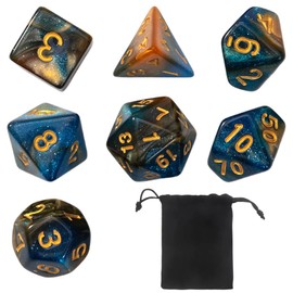 WeddHuis DND Dice Polyhedral Dice Set for Dungeon and Dragons MTG RPG D&D (D20, D12, D10, D%, D8, D6, D4) (Blue + Gold)