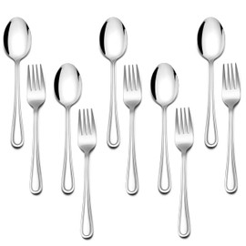 E-far 10-Piece Toddler Utensils, Stainless Steel Kids Silverware Set, Small Children Flatware Includes 5 Forks 5 Spoons, Safe for Self Feeding, Healthy & Non-Toxic, Dishwasher Safe