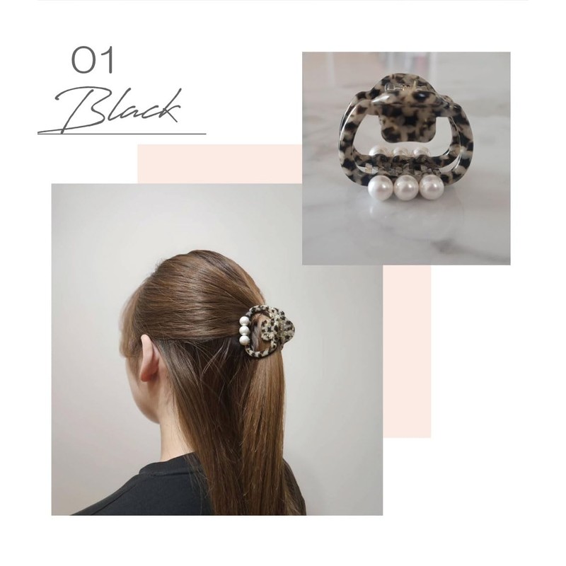 Tortoise Shell Hair Clip with Pearl, Simple, Stylish, Cute, Women's,