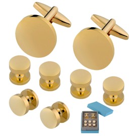 HHGEE XING Cufflinks for men Tuxedo Shirt Studs Set Box Silver Gold Cuff links mens Jewelry Gift (Gold)