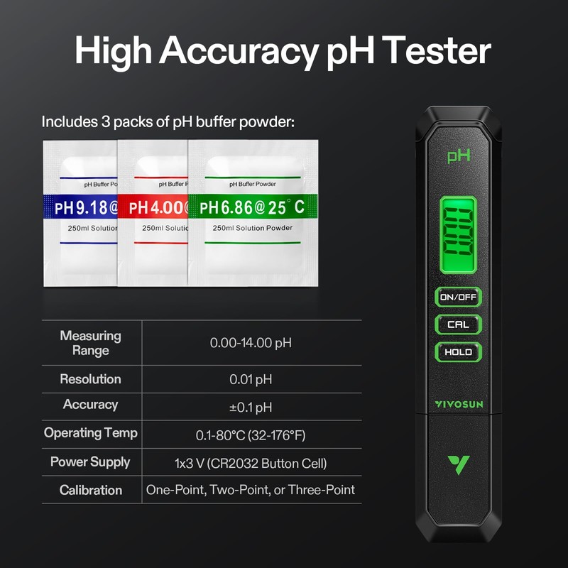 VIVOSUN Digital pH Meter, 3-in-1 TDS/EC/Temperature Meter, 3-in-1 Soil Moisture/pH/Light