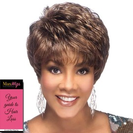 Amy-V Wig Color FS1B/30 - Vivica Fox Wigs 3.2" Short Sassy Shaggy Soft Curls Synthetic Classic Pure Stretch Cap Tapered Nape Bundle MaxWigs Hairloss Booklet