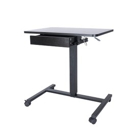 CLATINA Height Adjustable Work Table with Drawer Mobile Laptop Standing Desk Portable Small Teacher Podium with Lockable Wheels Cart Computer Overbed Table for Home Office Classroom Medical, Black