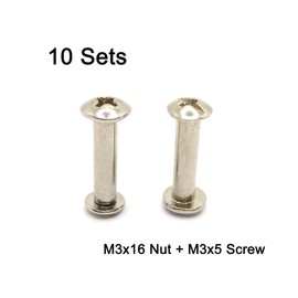 Screw Post Fit for 1/8 inch(4mm) Hole Dia, Male M3x5mm Female 16mm Binding Bolts for Leather Wood Furniture, Carbon Steel Nickel Plating 10 Sets