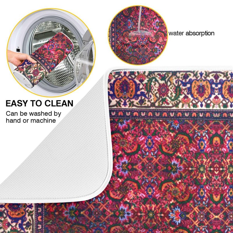 ElliTarr Retro Dish Drying Mat for Kitchen,Microfiber Absorbent Dish Draining