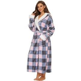 iniber Plush Robes for Women, Womens Robe Long, Fuzzy Fluffy Soft Warm Fleece Hooded Bathrobe