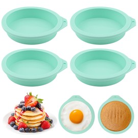 4Pcs Air Fryer Egg Mold, Silicone Egg Bites Molds for Baking Muffin Top Pan, 4'' Mini Pancake Mold Non-Stick for Baking Hamburger Bun Pan Air Fryer Accessories(COLOR:Green)