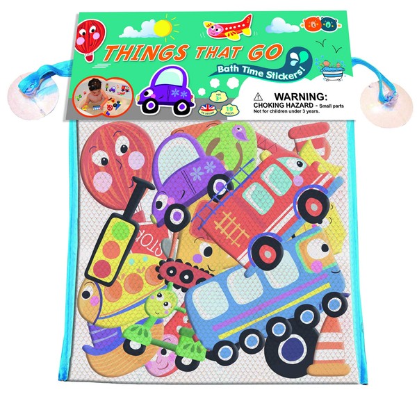 Buddy & Barney , Things That Go Transport Bath Stickers, Bath Time Fun for Kids, Preschoolers BB088