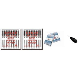 Organ Household Sewing Machine Needles - Super Stretch (HA x 1SP), 2 Packs of 10, Sizes 75/11 & 90/14 + Unique Large Needle Threader & Organ Needle Index Guide