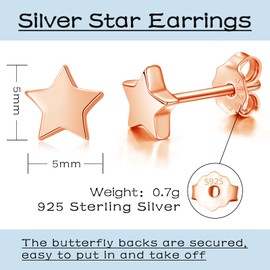Deyanse Silver Stud Earrings for Women Girl, 925 Sterling Silver Star Studs Earrings, Hypoallergenic Earrings Simple Flat Stud, Sleeper Cartilage Studs Small 5mm, Ear Studs for Multiple Piercings