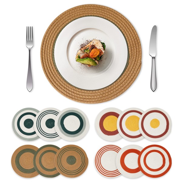13.5" Round Woven Placemats Set of 12 Large - Cotton