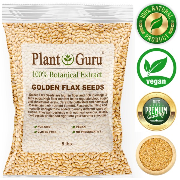 Golden Flax Seeds Whole 5 lbs. Bulk Omega-3 NON GMO 100% Pure Linseed Flaxseed