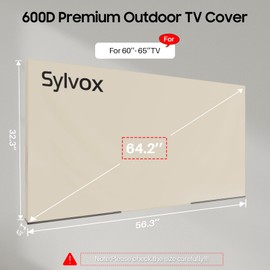 SYLVOX Outdoor TV Cover, 600D TV Cover for 60 to 65 inches TV, Waterproof, Weatherproof and Dust-Proof TV Screen Cover with Remote Control Pocket, Perfect for outdoor TV protection, Khaki
