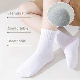 Kids Seamless Socks Boys Girls Cotton Athletic Socks 8-11 Years School Ankle Socks with Retro Stripes Navy 6 Pack