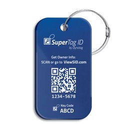 Dynotag® Sentry Series Solid Metal Web Enabled Smart Luggage ID Tag + Steel Loop, w. DynoIQ™ & Lifetime Recovery Service (Sapphire Blue, Anodized Aluminum)