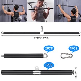 TOBWOLF 42 Inch Detachable LAT Pulldown Bar Attachment for Gym Cable Machine, 360º Rotating T-bar, Full Wrapped EVA Sponge Non-slip Handle, Double Hook Straight Bar for Pulley System Strength Training