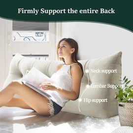 homecozy Bed Wedge Headboard Pillow - College Dorm Reading Pillow Back Support While Sitting in Bed - Ergonomic Lumbar Pillow Body Positioning Bed Pillow - Velvet Beige 59IN