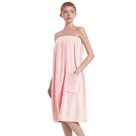 Towel Wrap For Women After Shower，Plush Bath Robe Female，Sauna Spa Wrap Around Towels With Pockets (US, Alpha, One Size, Regular, Regular, Pink)