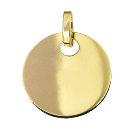 Lucchetta - 14 Carat Gold Round Pendant Engraving Plate, 16 mm Medal, Real Gold Charm for Girls and Children, Ideal for Bracelets and Necklaces (up to 4 mm), Yellow Gold