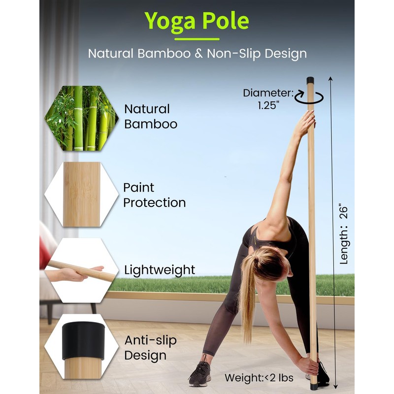 P Polerden Yoga Stick, 58 inches Stretching Stick for Mobility,