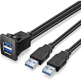 URWOOW Dual USB3.0 Square Flush Mount - 2M 6ft USB 3.0 Extension Mount, Dash Mount, Flush Mount, Panel Mount Cable, for Car, Boat, Motorcycle (6 feet) - Black