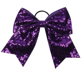 Oaoleer 12PCS 7" Large Glitter Cheer Hair Bows Ponytail Holder Elastic Band Handmade for Cheerleading Teen Girls College Sports (Purple)